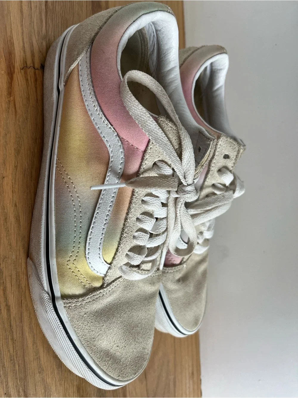 Vans Pastel Pink Yellow Cream Suede-Accent Women’s Sneakers - Picture 3 of 6